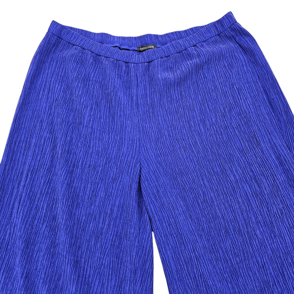 NWT Eileen Fisher Pants Women's Large Woven Plisse Wide Leg Purple Pull On Ankle - Picture 3 of 10
